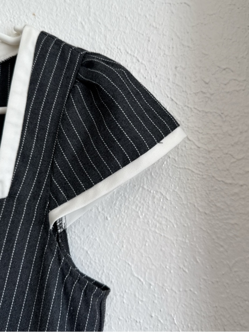 Voodoo Vixen Black Pinstripe Tie-Front Jumpsuit with Cream Trim - Picture 7 of 8